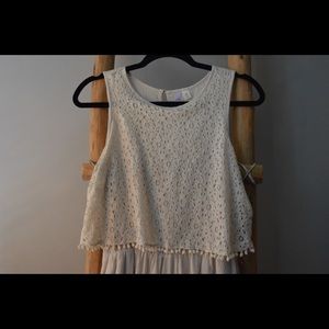 Whimsical Pom Pom & Lace Romper in Off-white